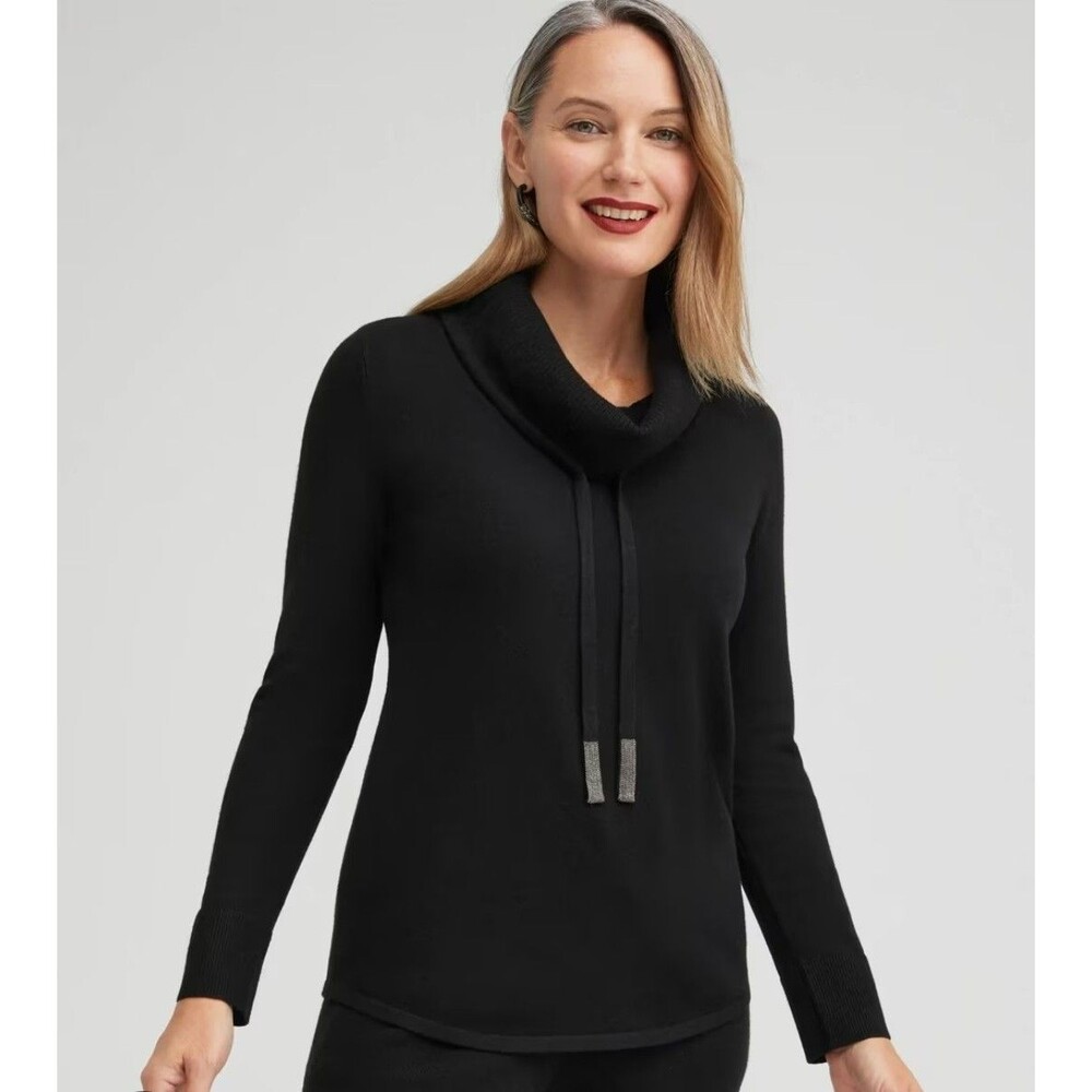 Chicos Zenergy Cashmere Blend Cowl Neck Sweater Womens Size 1 Black Sparkle